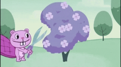 Beaver Watering Tree With Hose GIF