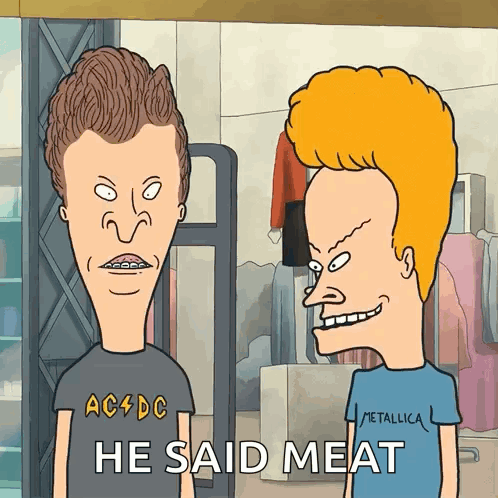 Beavis And Butthead Are Standing Next To Each Other And Beavis Is Wearing A Metallica Shirt GIF
