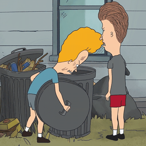 Beavis And Butthead Looking Into Trashcan GIF