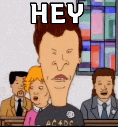 Beavis And Butthead Saying Hey In Front Of Group GIF