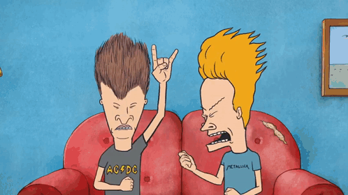 Beavis And Butthead Sitting On Red Couch Beavis Wearing AC DC Shirt GIF