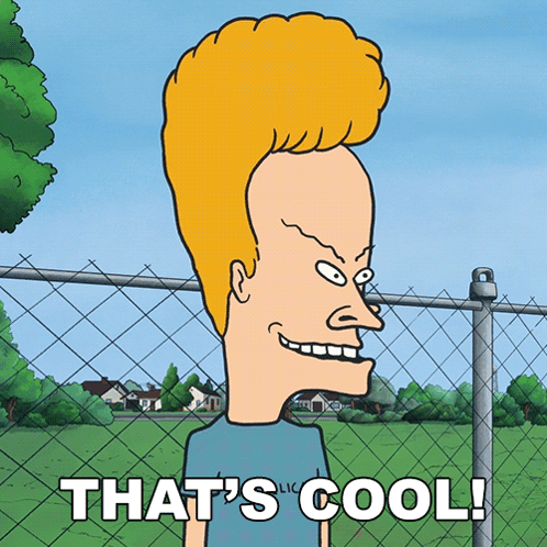Beavis From Beavis And Butthead Is Standing In Front Of A Chain Link Fence And Says That 'S Cool GIF