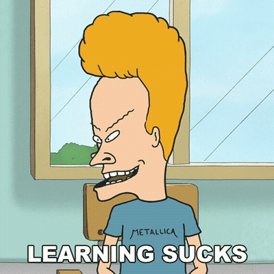 Beavis In Metallica Shirt Saying Learning Sucks GIF