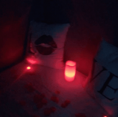 Bed With Pillow With Kiss And Candles GIF