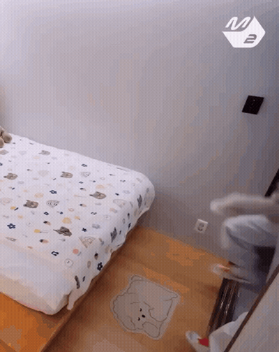 Bedroom With Bed And Bear Rug GIF
