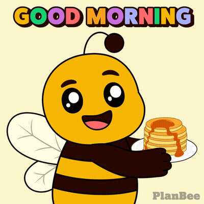 Bee Holding Pancakes Saying Good Morning Planbee GIF