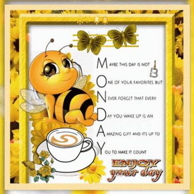 Bee On Flower Next To Coffee Enjoy Your Day Card GIF