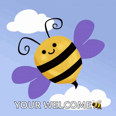 Bee With Purple Wings Saying Your Welcome GIF