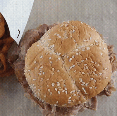 Beef Sandwich With Sesame Seeds And Fries GIF
