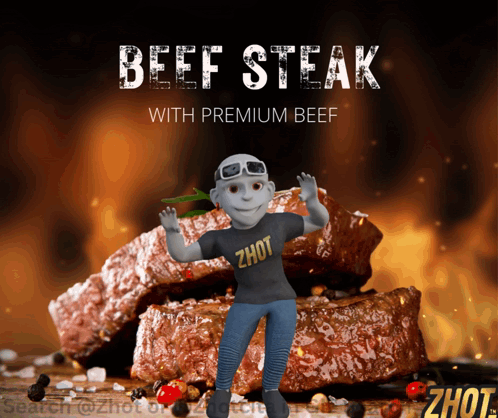 Beef Steak Advertised With Cartoon Character GIF