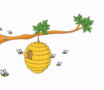 Beehive Hanging From Tree Branch With Bees GIF