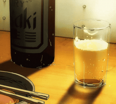 Beer Glass Next To Aki Beer Bottle GIF