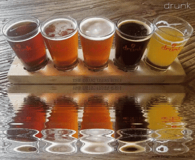 Beer Glasses On Wooden Tray With Drug Users Bible GIF
