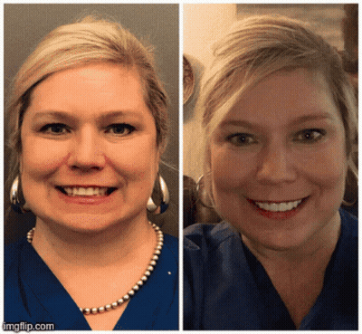 Before And After Woman With Pearl Necklace And Earrings GIF