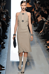 Beige Minimalist Dress Model On Runway GIF