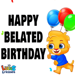Belated Birthday Dog Running Holding Balloons GIF