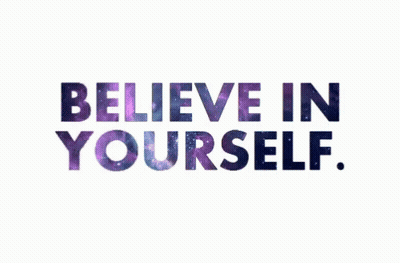 Believe In Yourself Is Written In Purple And Blue Letters On A White Background GIF