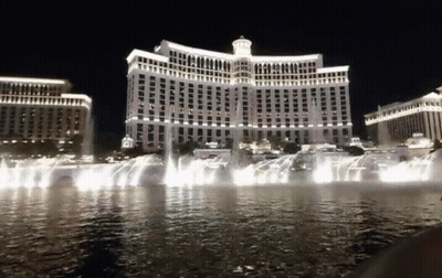 Bellagio Fountain In Front Of Building GIF