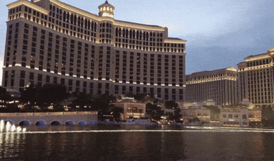 Bellagio Hotel Lit Up At Night GIF
