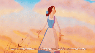 Belle From Beauty And The Beast In Field Saying I Want Adventure In The Great Wide GIF