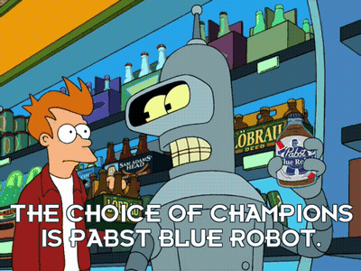 Bender From Futurama Holding A Bottle Of Pabst Blue Robot Beer GIF