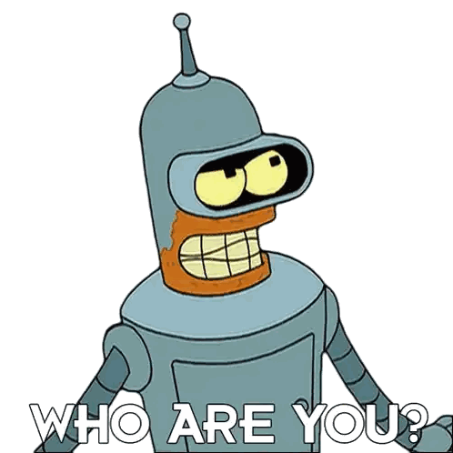 Bender From Futurama Is Asking The Question Who Are You Sticker