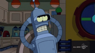 Bender From Futurama Is Shown In A Kitchen With A Sign That Says All New GIF