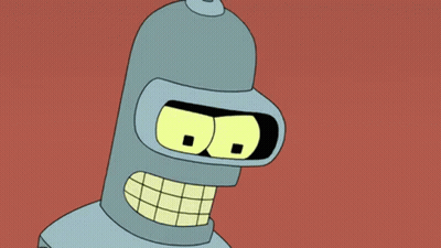 Bender From Futurama Is Shown With His Eyes Glowing In The Dark GIF