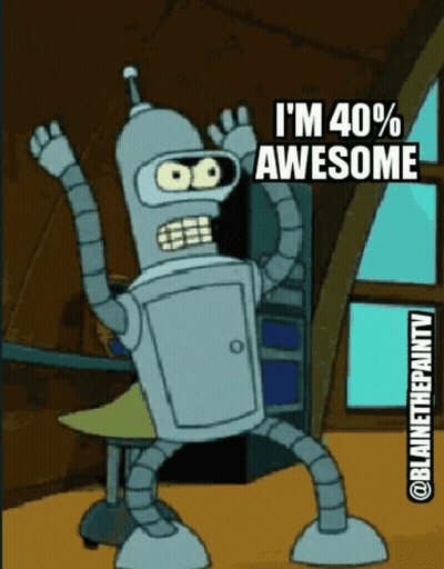 Bender From Futurama Is Standing In A Room With His Arms In The Air . GIF
