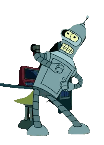 Bender From Futurama Is Standing In Front Of A Computer Sticker