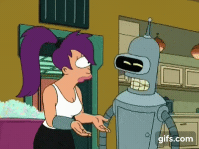 Bender From Futurama Is Talking To A Woman In A Kitchen . GIF