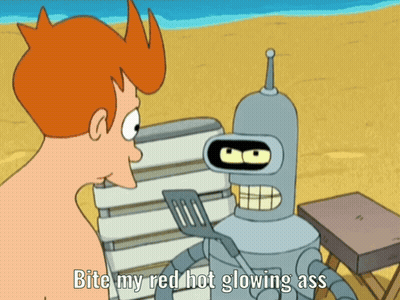 Bender From Futurama Is Talking To Fry On The Beach GIF
