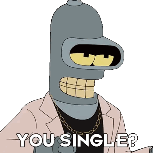 Bender From Futurama Is Wearing A Suit And A Chain Around His Neck And Says You Single Sticker