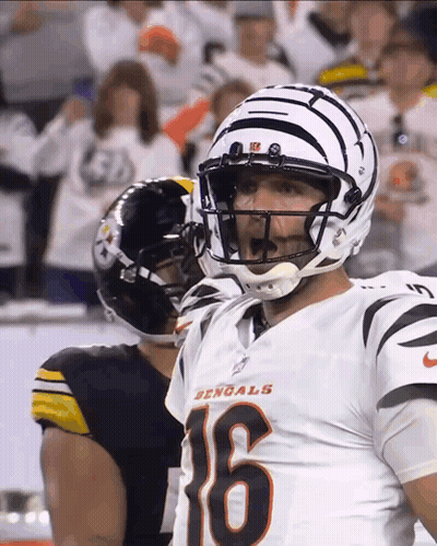 Bengals Football Player In White Jersey And Black Helmet GIF