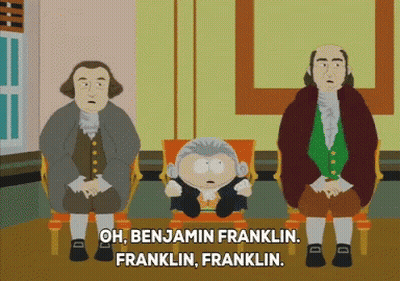 Benjamin Franklin And Franklin Sitting In Chairs GIF