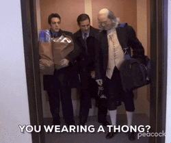 Benjamin Franklin Elevator Ride Wearing Thong GIF