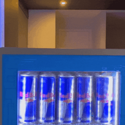 BenJammins Behind Fridge Containing Red Bull GIF