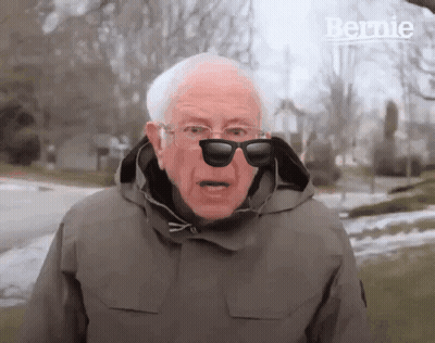 Bernie Sanders Wearing Sunglasses and Hooded Jacket