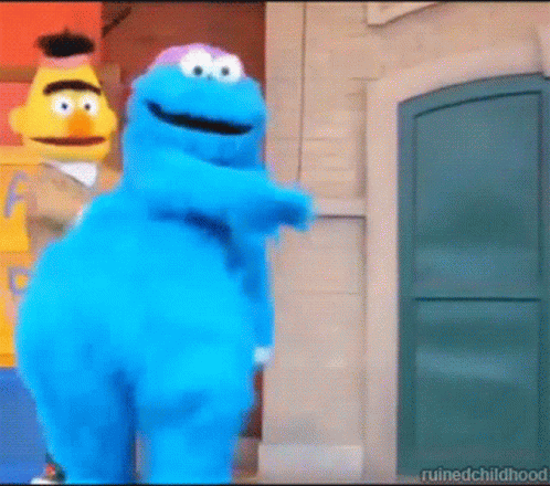 Bert And Cookie Monster In Front Of Door GIF