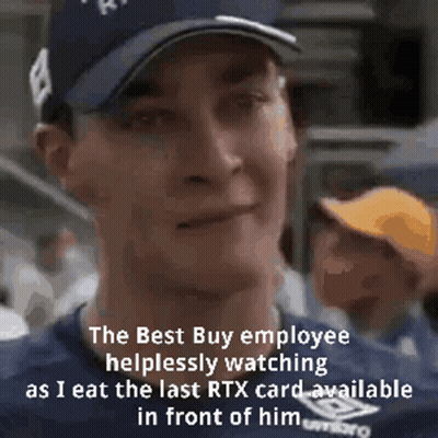 Best Buy Employee Helplessly Watching Me Eat Last RTX Card Umbro Shirt GIF
