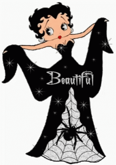 Betty Boop In Black Dress With Spider Saying Beautiful GIF