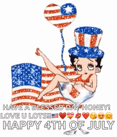 Betty Boop In Chair With American Flag And Balloons GIF