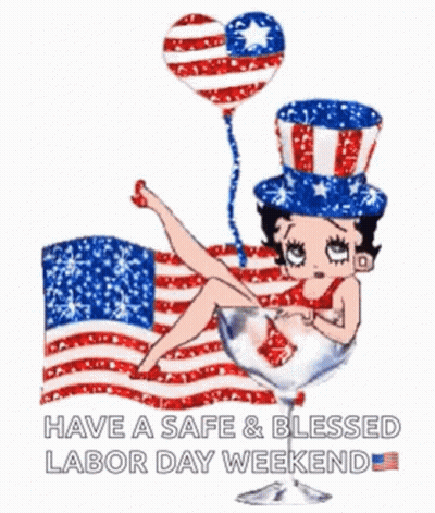 Betty Boop In Martini Glass With American Flag And Balloon GIF