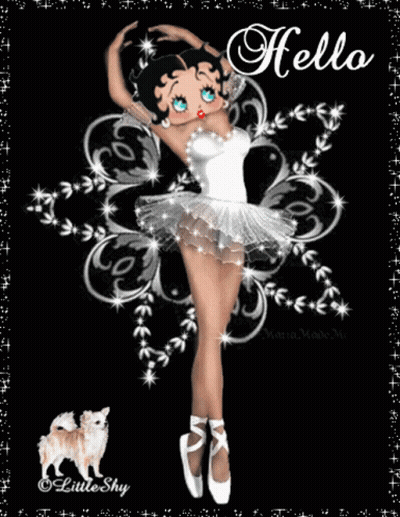 Betty Boop Is Dancing In A Tutu And Pointe Shoes While A Small Dog Looks On GIF