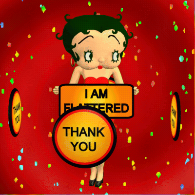 Betty Boop Is Holding A Sign That Says " I Am Flattered " GIF