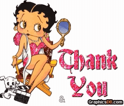 Betty Boop Is Sitting In A Chair Looking At Herself In A Mirror GIF