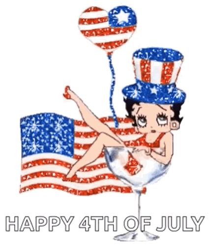 Betty Boop Is Sitting In A Martini Glass With Balloons And The Words Happy 4Th Of July GIF