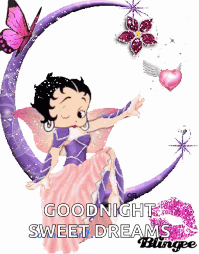 Betty Boop Is Sitting On A Crescent Moon And Says Goodnight Sweet Dreams Blingee GIF