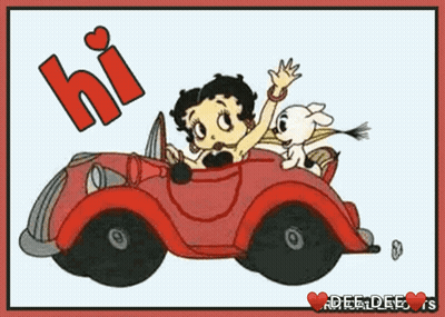 Betty Boop Is Waving While Driving A Red Car GIF