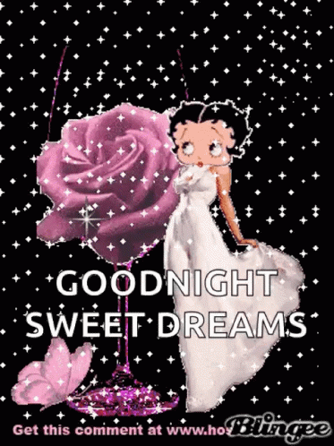 Betty Boop Says Goodnight Sweet Dreams In Front Of A Rose GIF